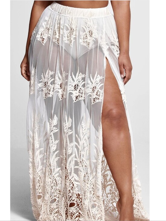 Fashion to Figure Dresses & Skirts - FTF 1 White Mesh Elastic Waist Sheer Skirt W/Panty CX-3898